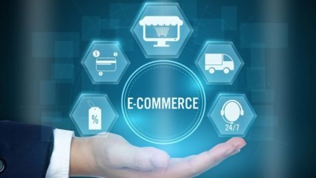 Businessman Holding Icon Of E-commerce Concept ,creative Design